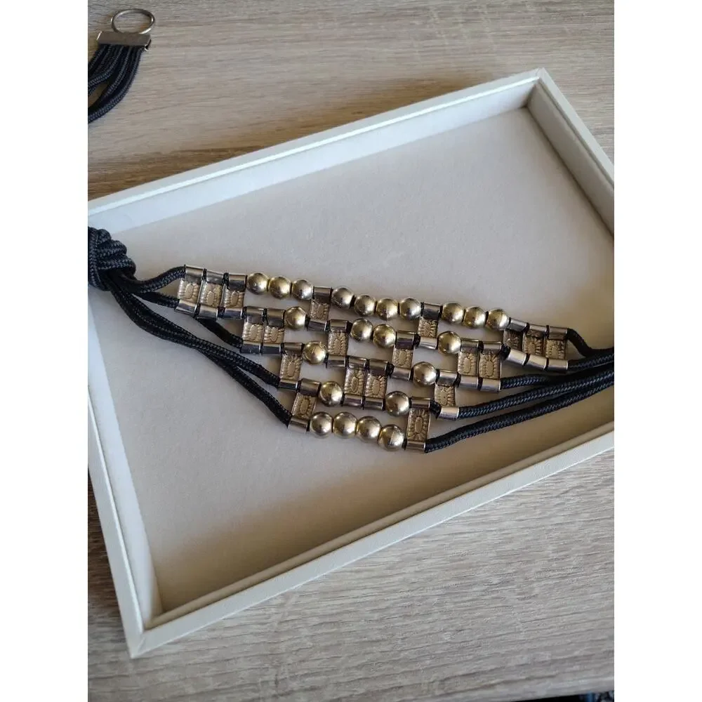 Vintage Two Tone Metal Bead Belt Necklace 22